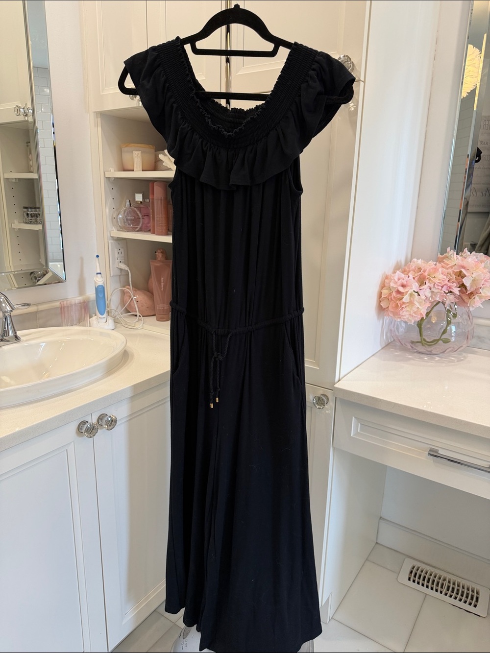 Lauren Ralph Lauren Black Ruffled-Square Neck Maxi Jumpsuit